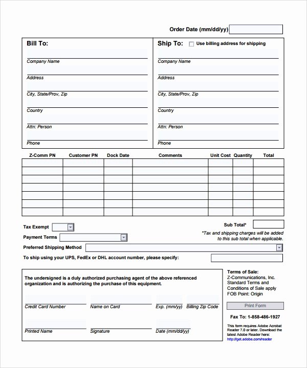 Printable order forms Templates New Professional Sales order form Templates Printable Excel