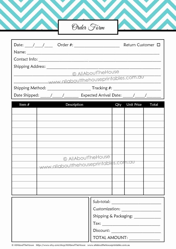 Printable order forms Templates Unique order form Custom order form Printable Business Planner
