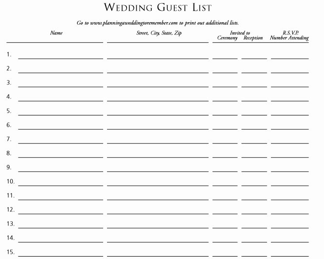 Printable Wedding Guest List Template Elegant 30 Free Wedding Guest List Templates Templatehub