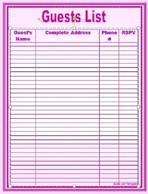 Printable Wedding Guest List Template New 35 Beautiful Wedding Guest List &amp; Itinerary Templates