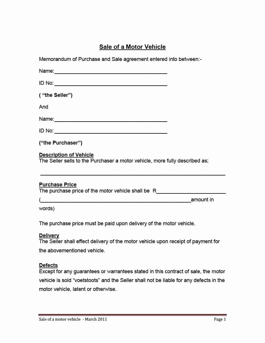 Private Car Sale Contract Template Best Of 42 Printable Vehicle Purchase Agreement Templates