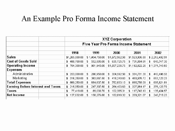 Pro forma Income Statement Template New An Example Pro forma In E Statement