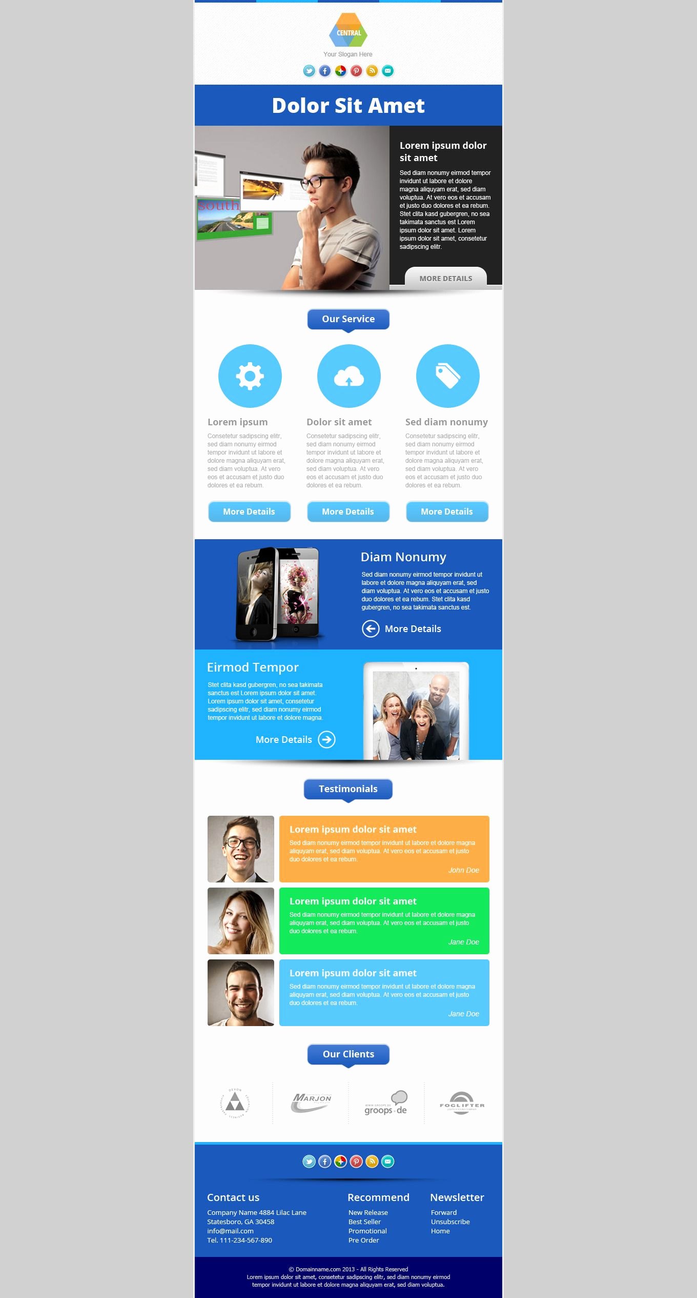 Professional E Mail Templates Unique Central Responsive Email Newsletter Template Marketing