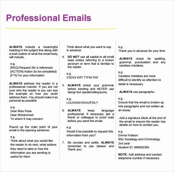 Professional Email Template Free Inspirational Free 7 Sample Professional Emails In Pdf