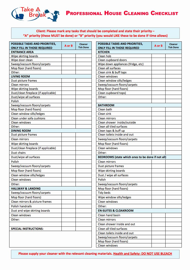 Professional House Cleaning Checklist Template New 14 Professional House Cleaning Checklist