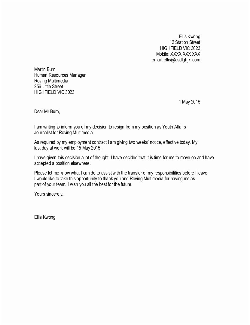 Professional Resignation Letter Template Unique 9 Ficial Resignation Letter Examples Pdf