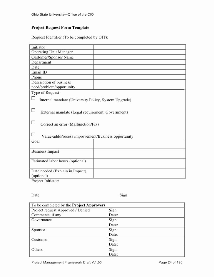 Project Request form Template Awesome Project Management Framework