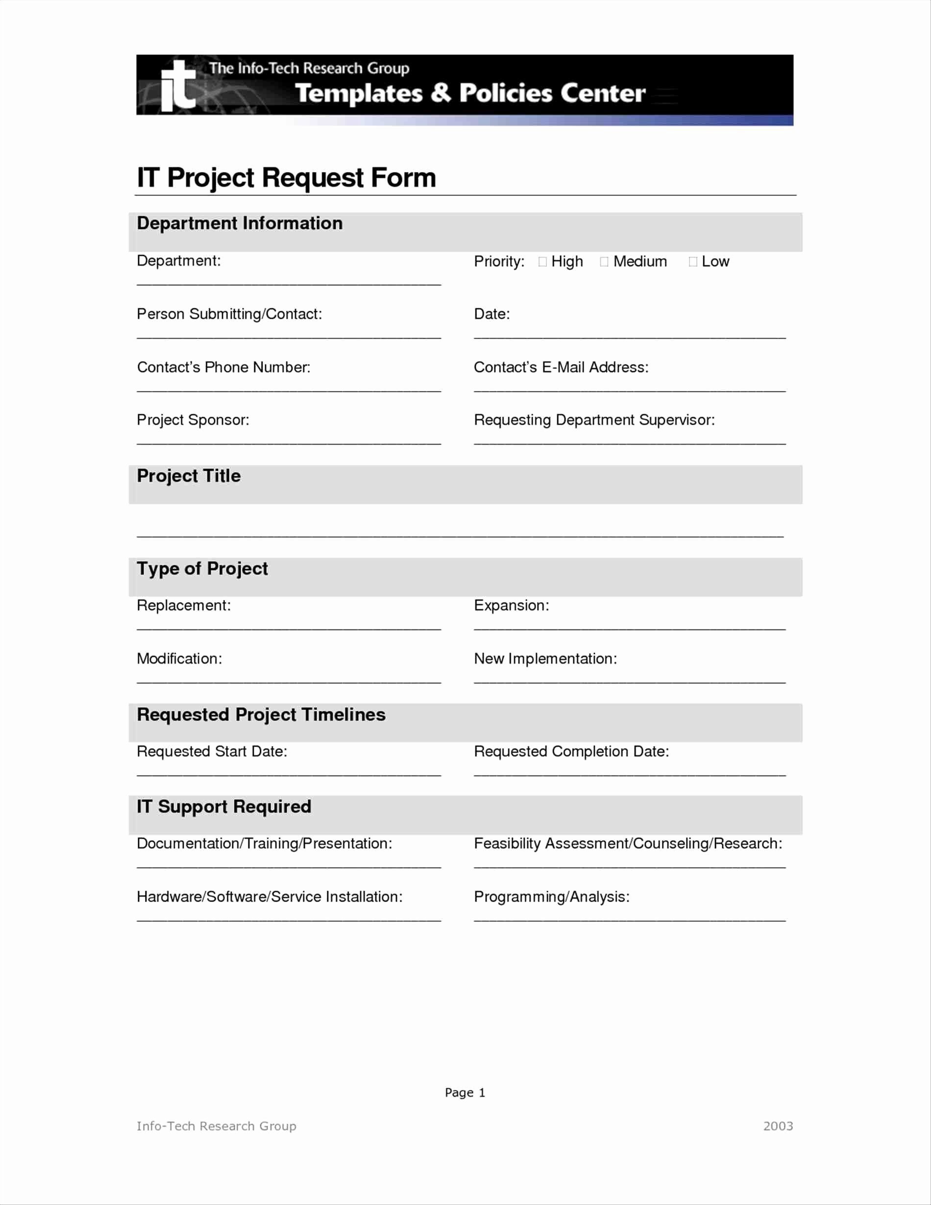 Project Request form Template New Project Update form Template