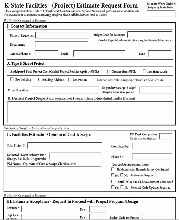 Project Request form Template New Sample Estimate Request form 9 Examples In Word Pdf