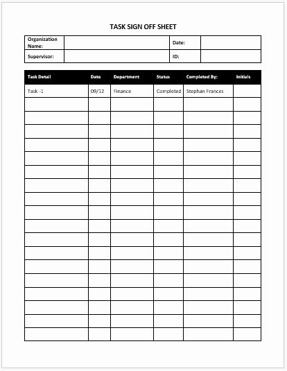 Project Sign Off Template Unique Task Sign F Sheets for Ms Word