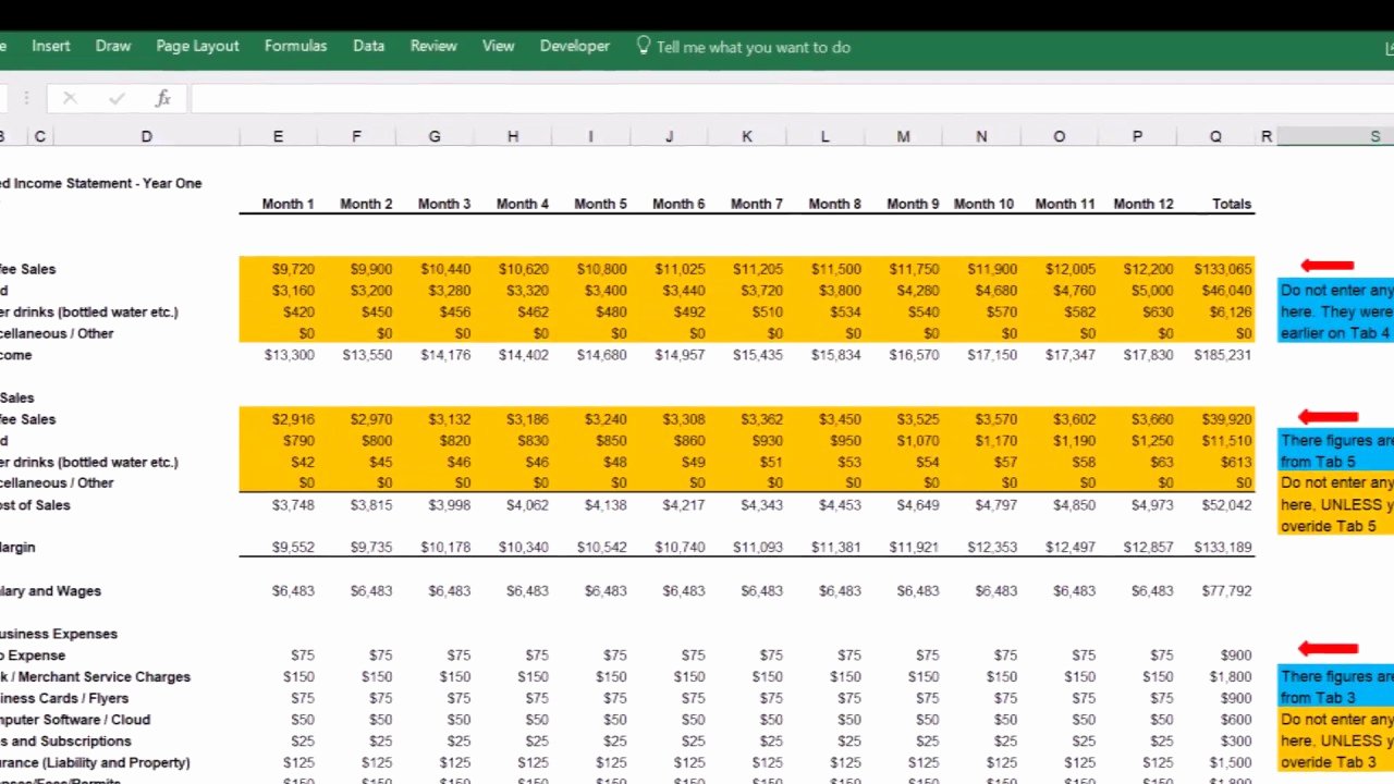 Projected Income Statement Template Lovely Coffee Shop In E Statement Projections