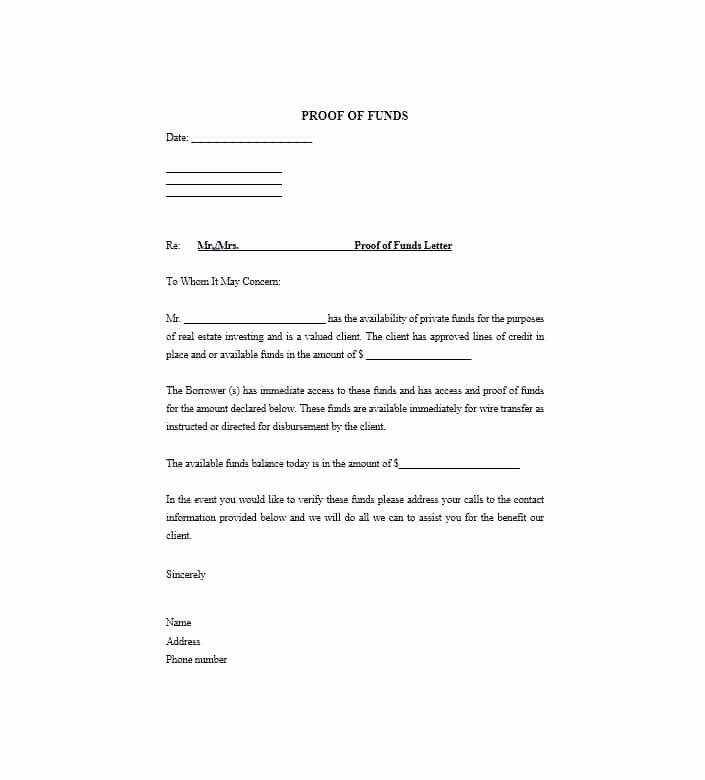 Proof Of Funds Letter Template Luxury 25 Best Proof Of Funds Letter Templates Template Lab