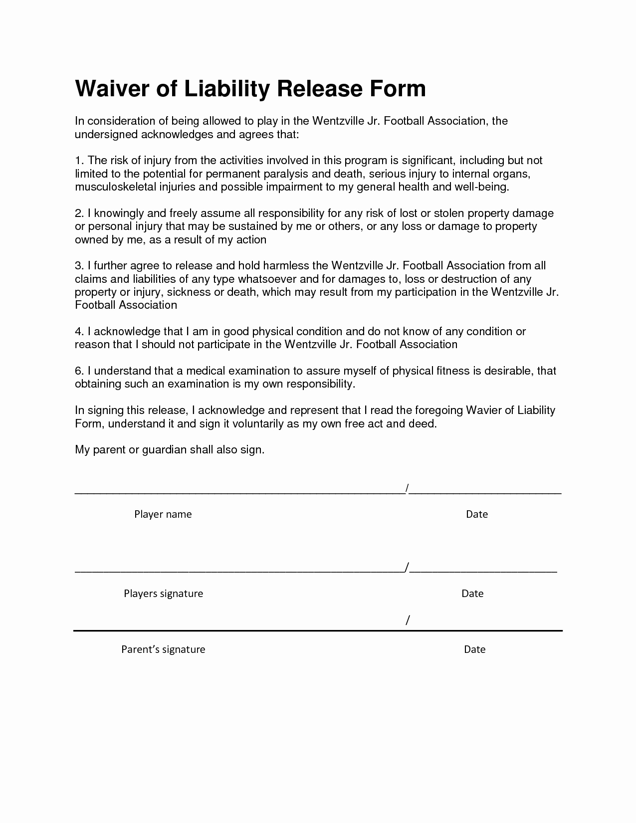 Property Release form Template Best Of Release and Waiver Liability Agreement Free Printable
