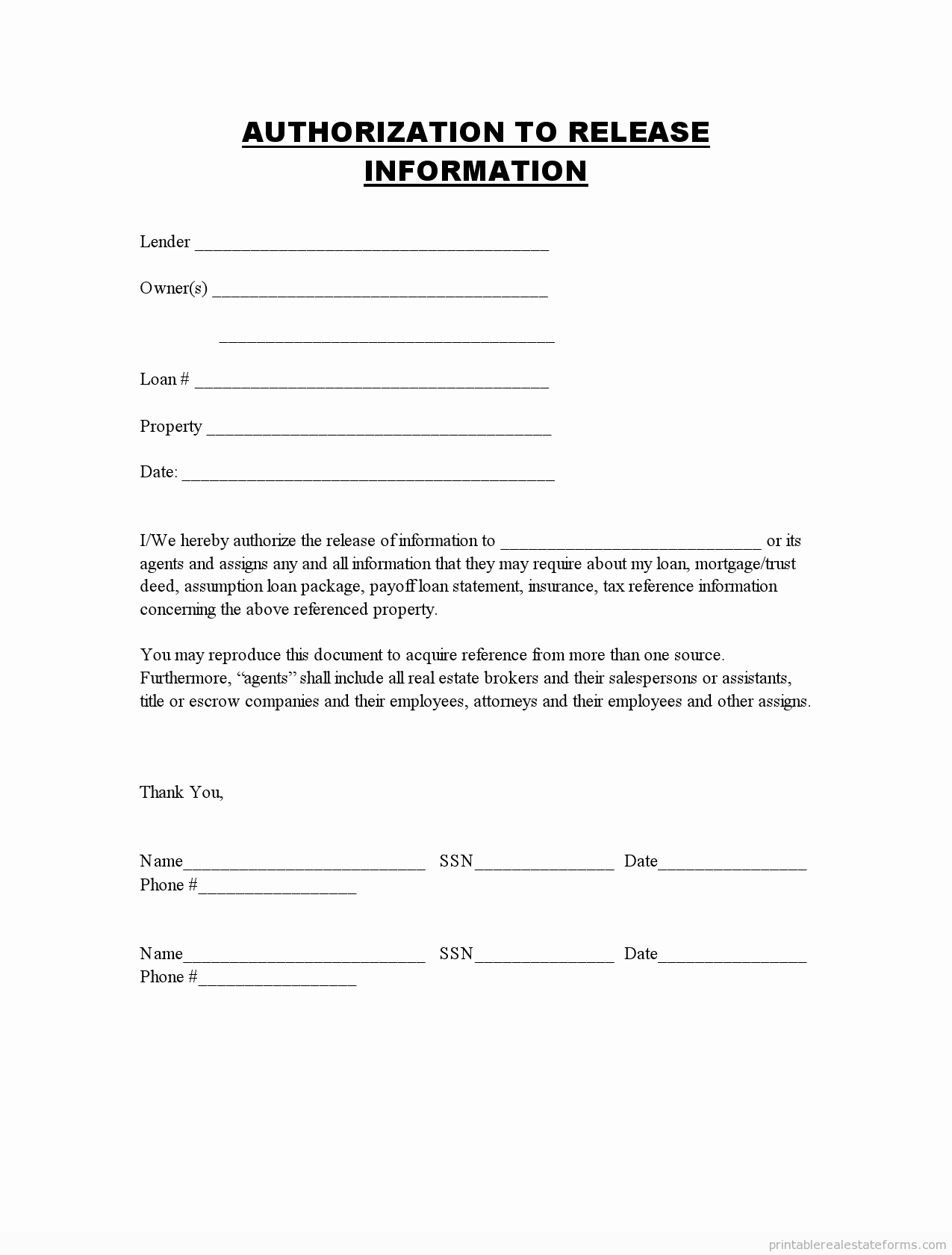 Property Release form Template Fresh Printable Authorization to Release Information Template