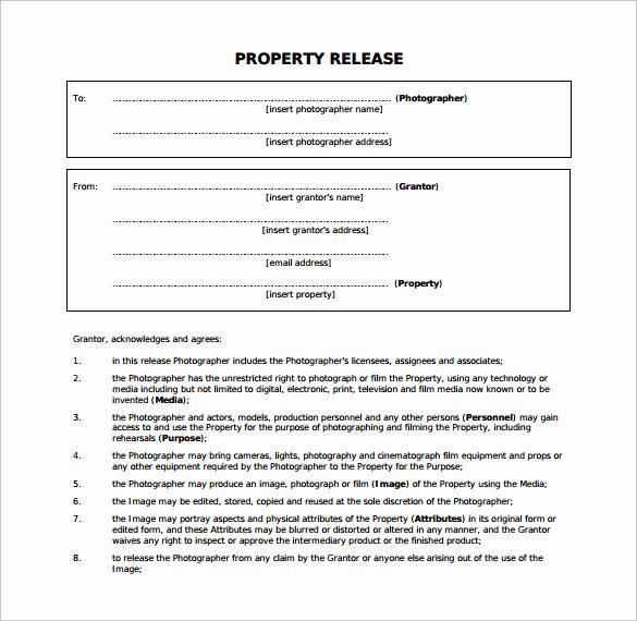 Property Release form Template Inspirational Sample Property Release form 14 Download Free Documents