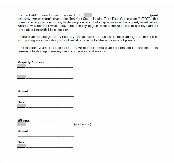 Property Release form Template New Sample Property Release form 14 Download Free Documents