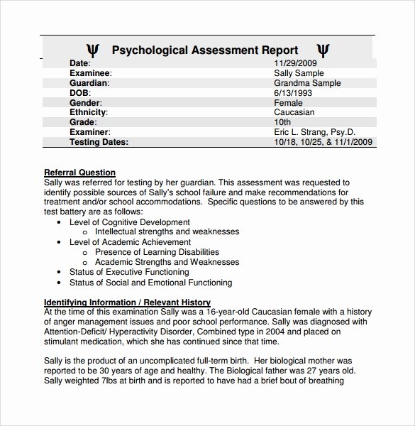 Psychological assessment Report Template Beautiful Psychological Evaluation Template 9 Free Download Free