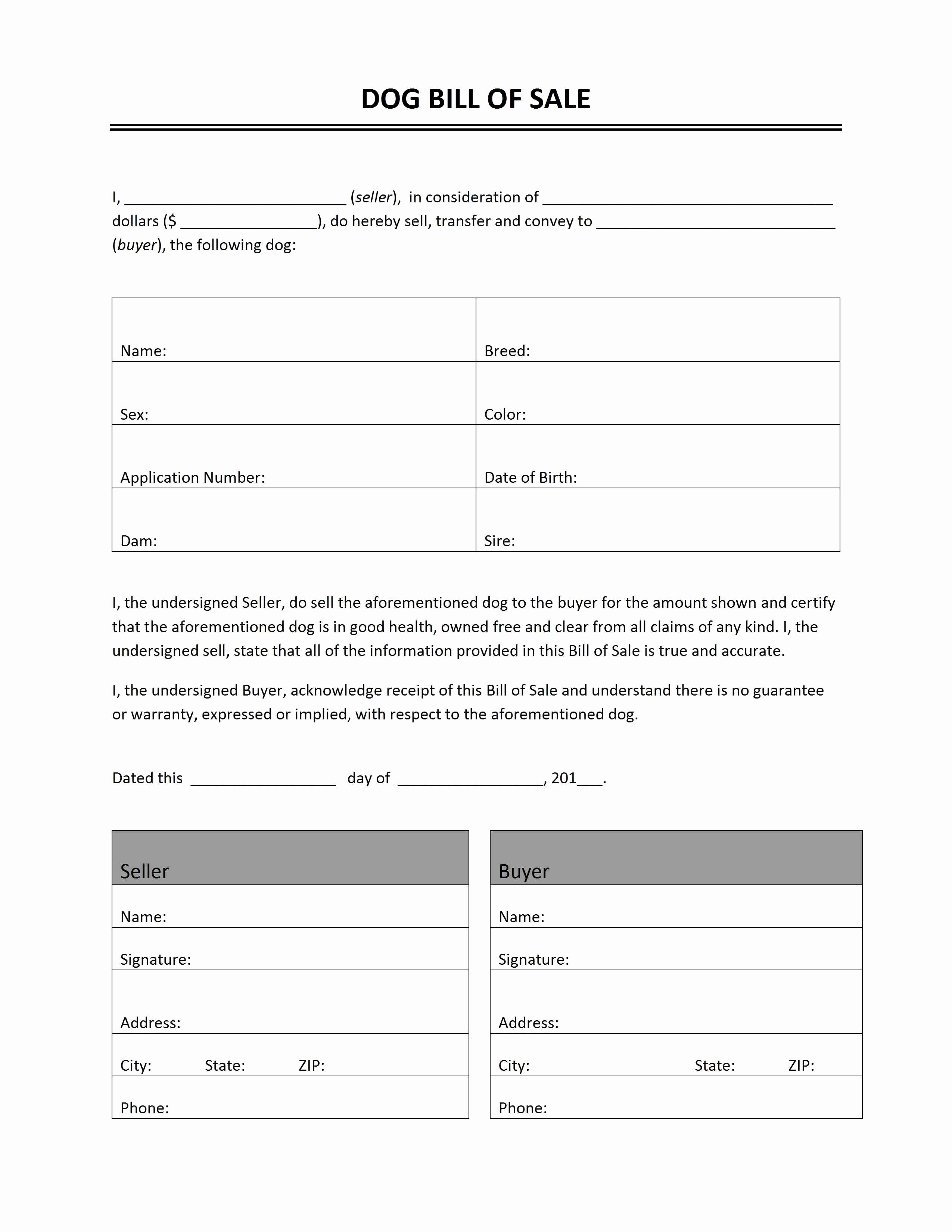 Puppy Sale Contract Template New Dog Bill Of Sale
