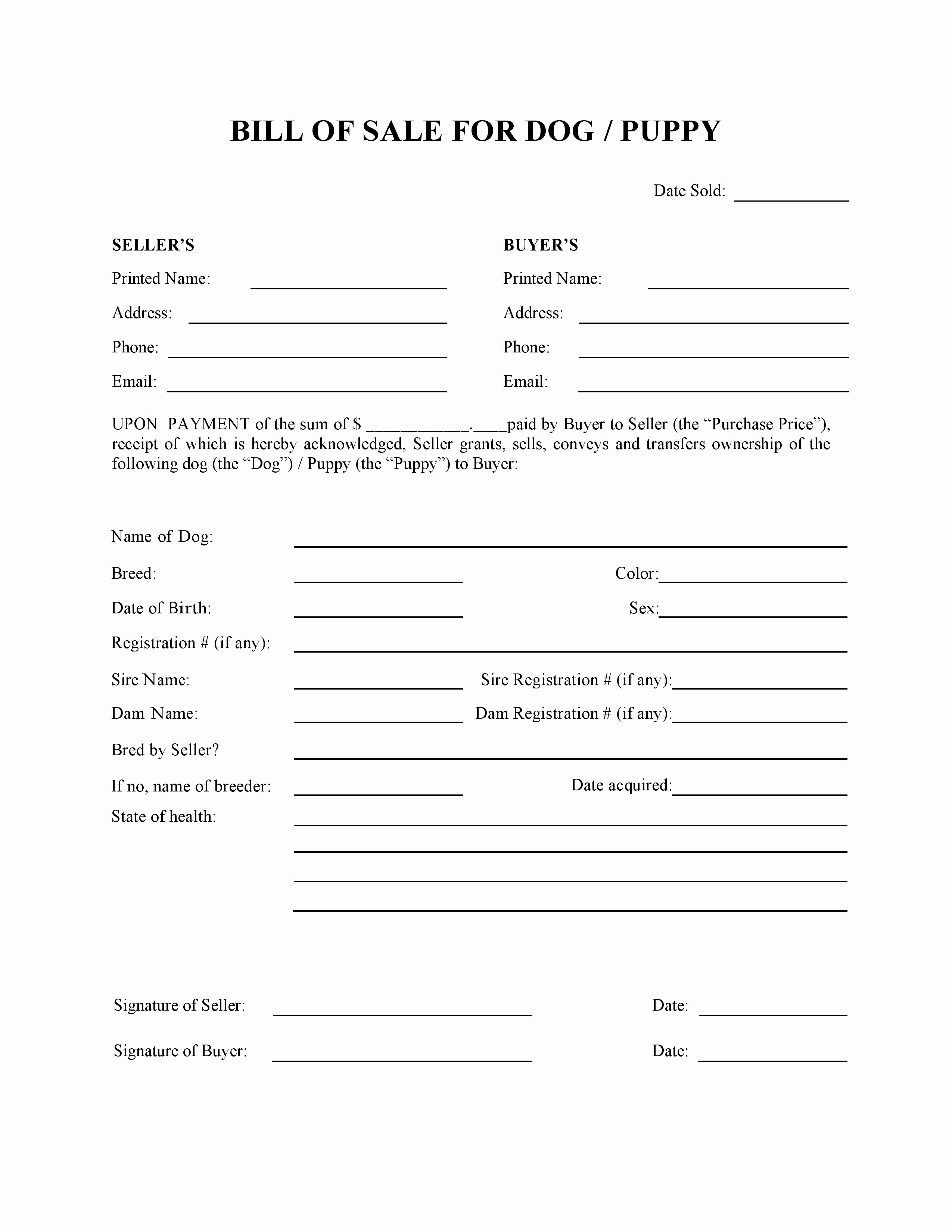 Puppy Sales Contract Template Luxury Free Dog or Puppy Bill Of Sale form Pdf Word