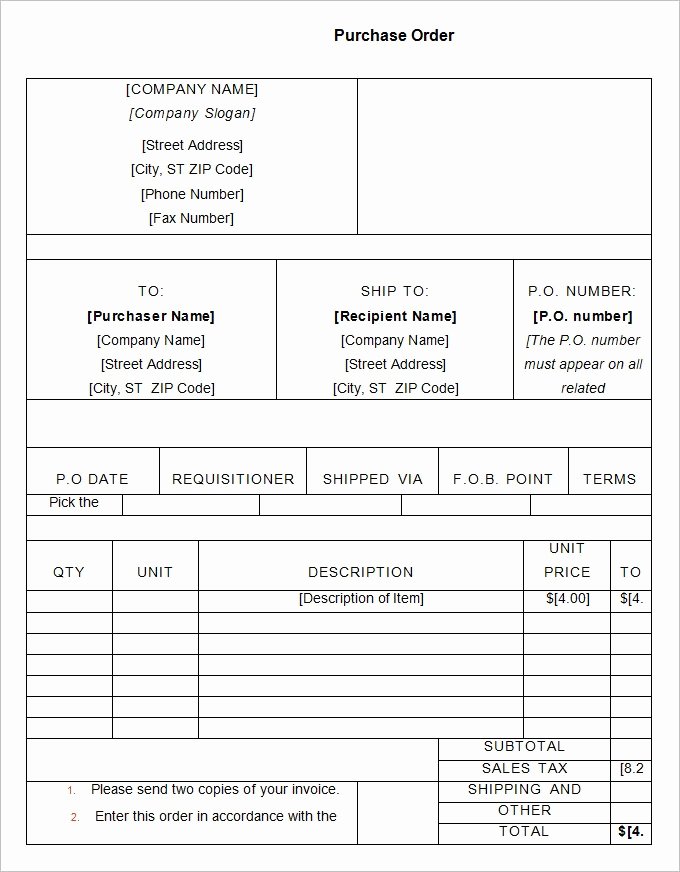 Purchase order Template Pdf Elegant Purchase order Template Word