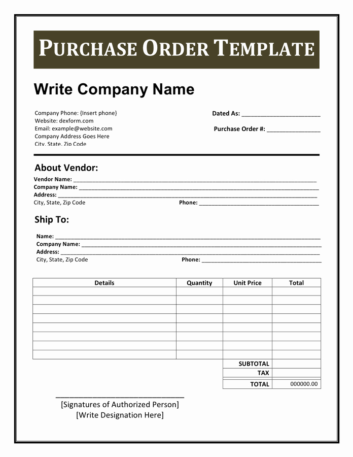 Purchase order Template Pdf New Purchase order Template form In Word and Pdf formats
