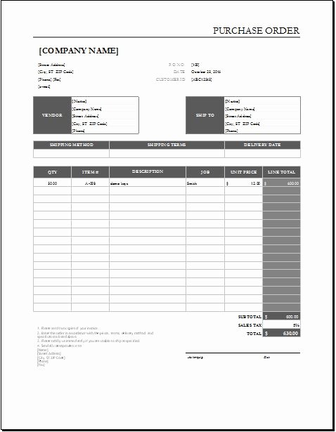 Purchase order Template Word Best Of Purchase order Templates for Excel