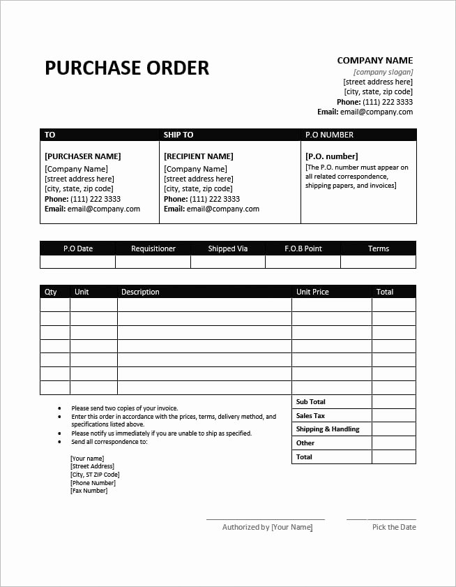 Purchase order Template Word Lovely Ms Word Purchase order Template