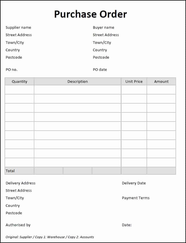 Purchase order Template Word Luxury 5 Purchase order Templates Excel Pdf formats