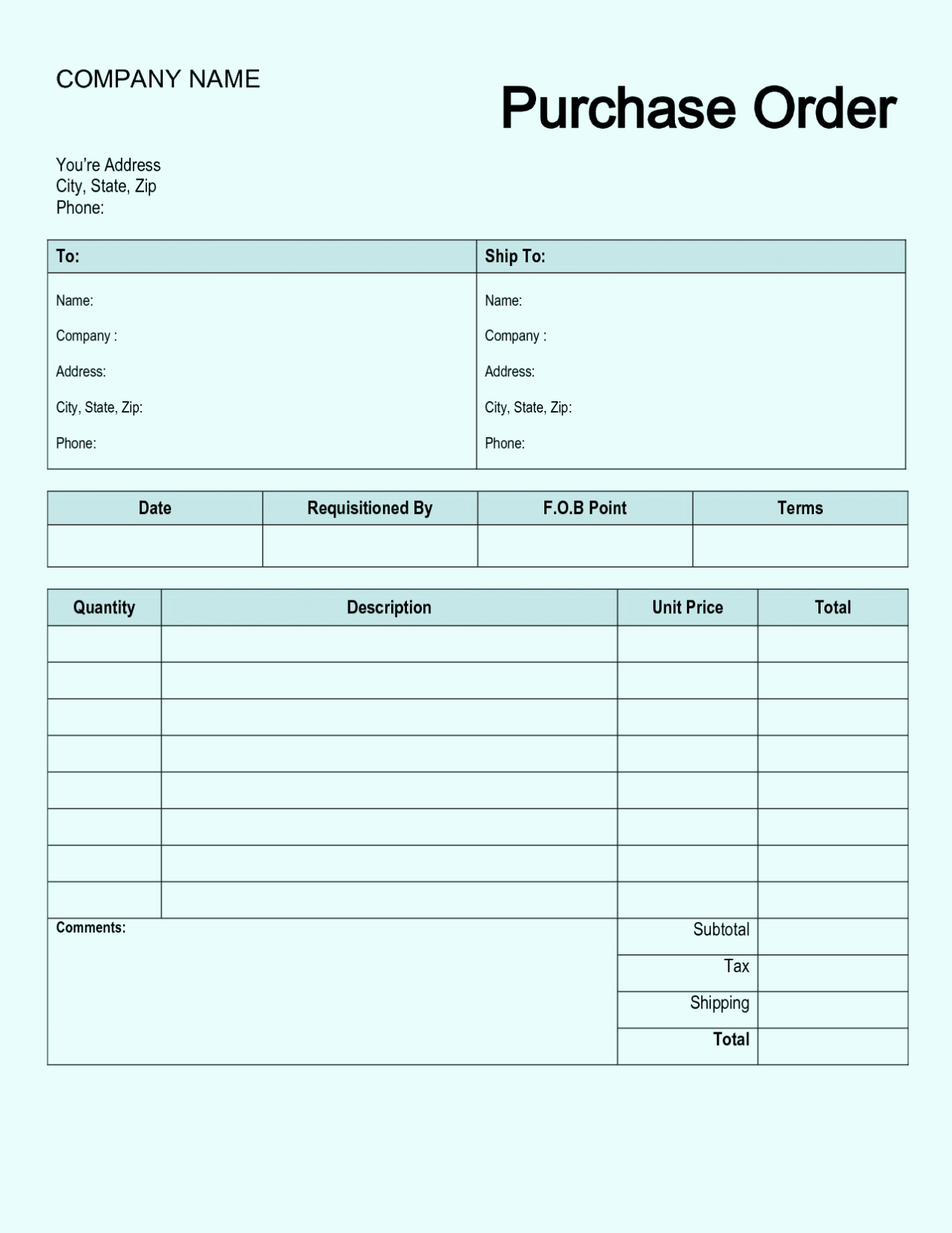 Purchase order Templates Word Unique Free Purchase order form Template Excel Word Sample