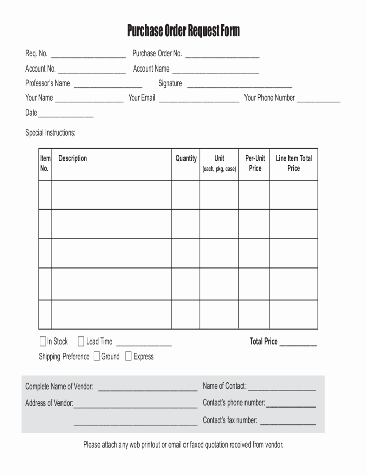 Purchase Request form Template Elegant Purchase order Request form Free Download
