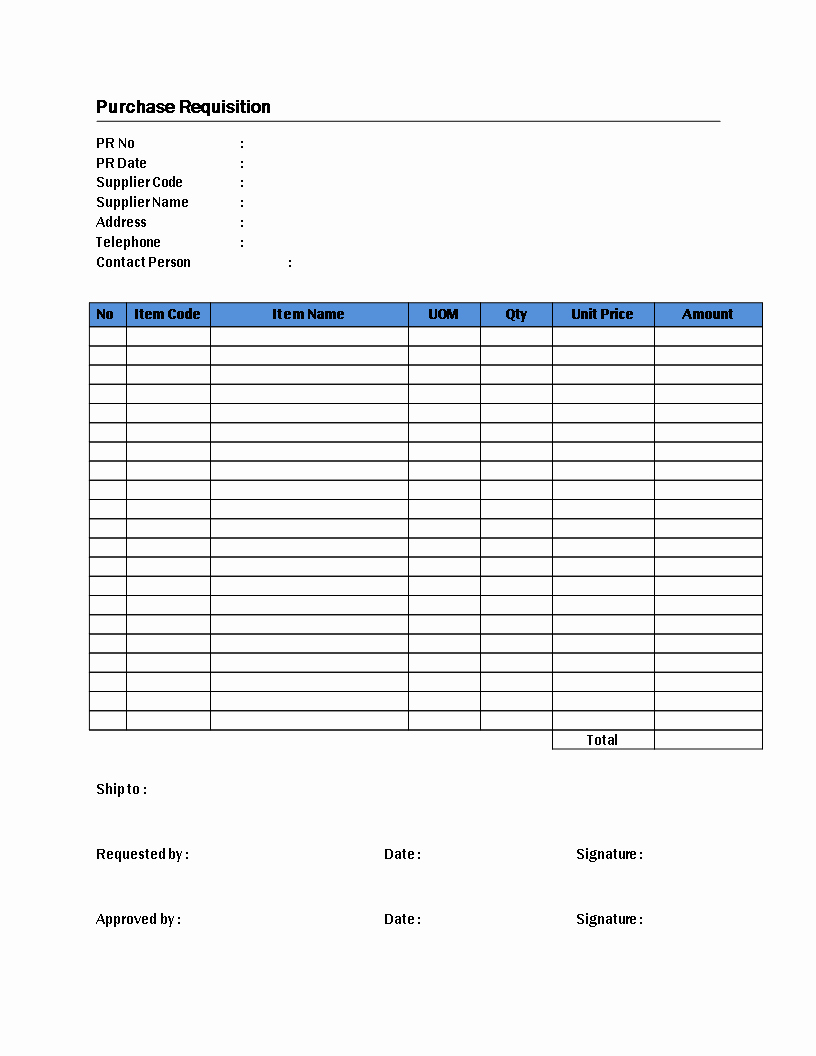 Purchase Request form Template New Purchase Requisition Template