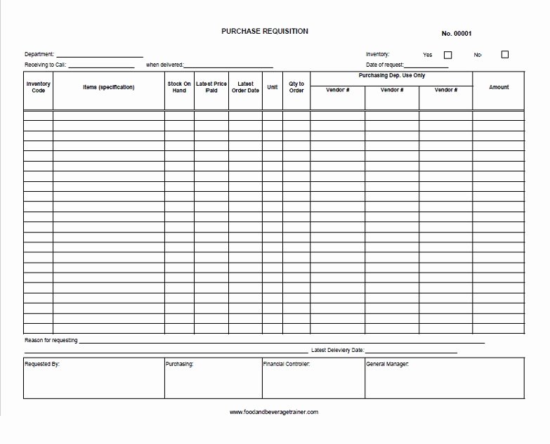 Purchase Requisition form Template Beautiful Food and Beverage forms Food and Beverage Trainer