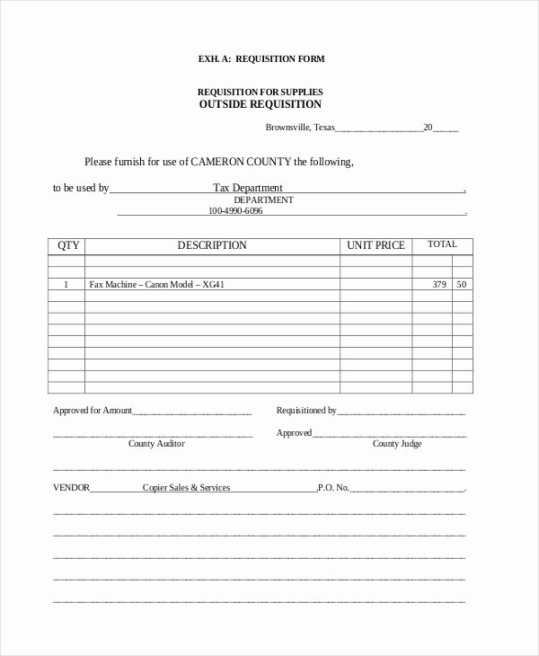 Purchase Requisition form Template Beautiful Sample Purchase Requisition forms 8 Free Documents In