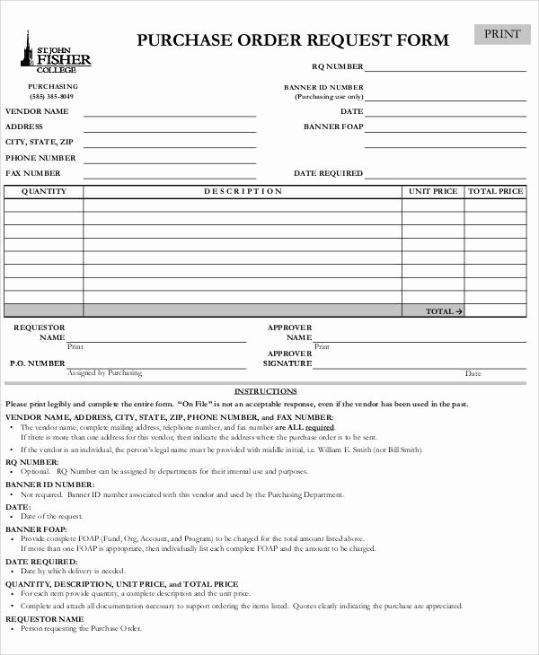 Purchasing Request form Template Inspirational Sample Purchase order Request form 8 Examples In Word Pdf