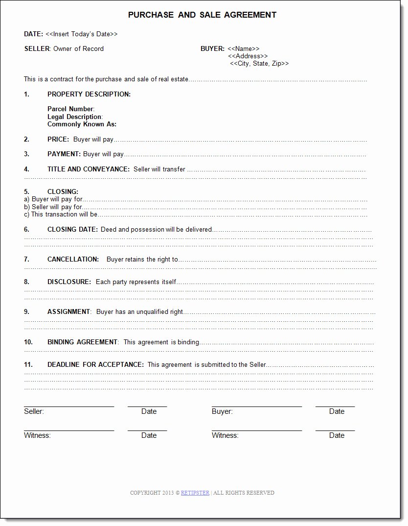 Real Estate Contract Template Unique Blank Purchase Agreement Real Estate