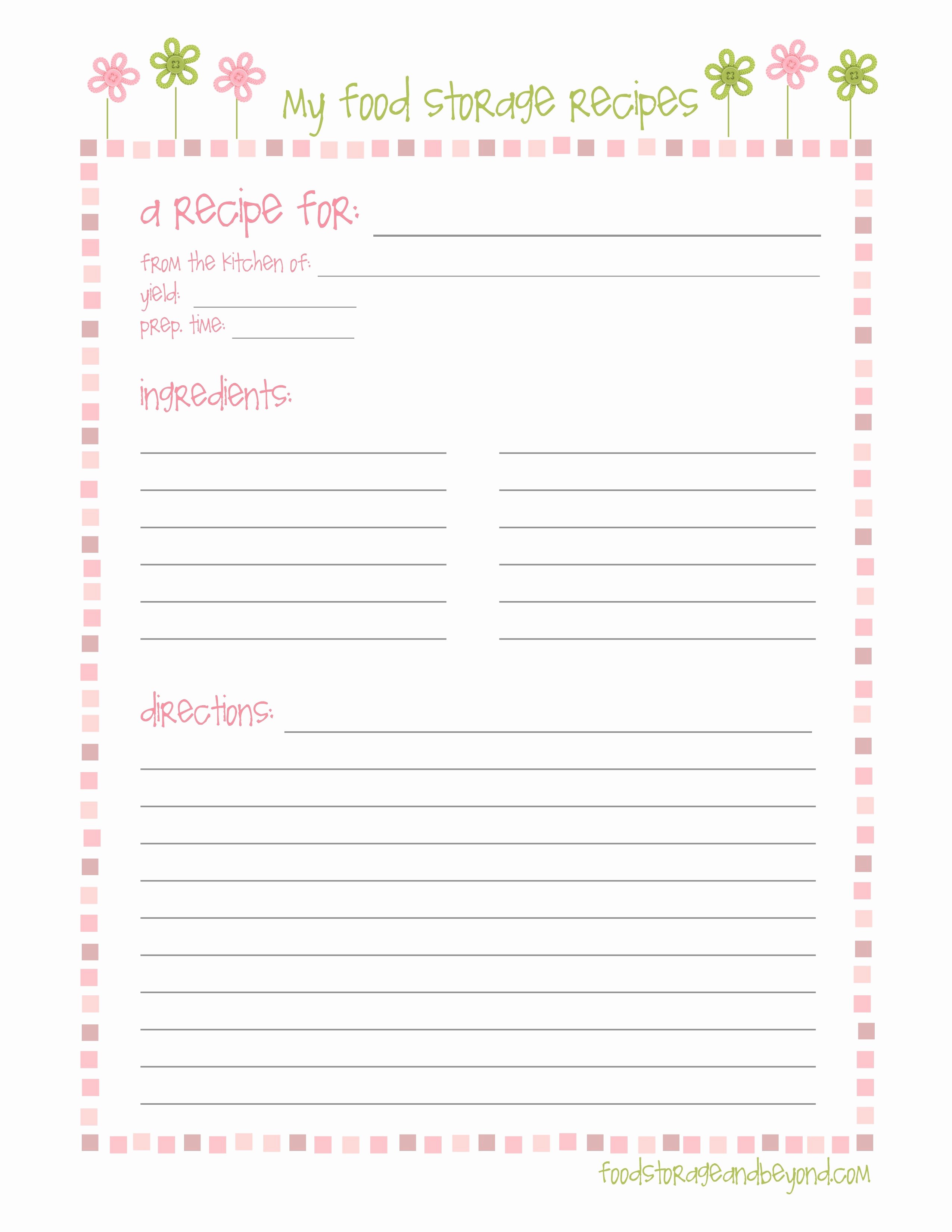 Recipe Card Template for Pages Awesome Free Recipe Templates 8x11 Flowersheet
