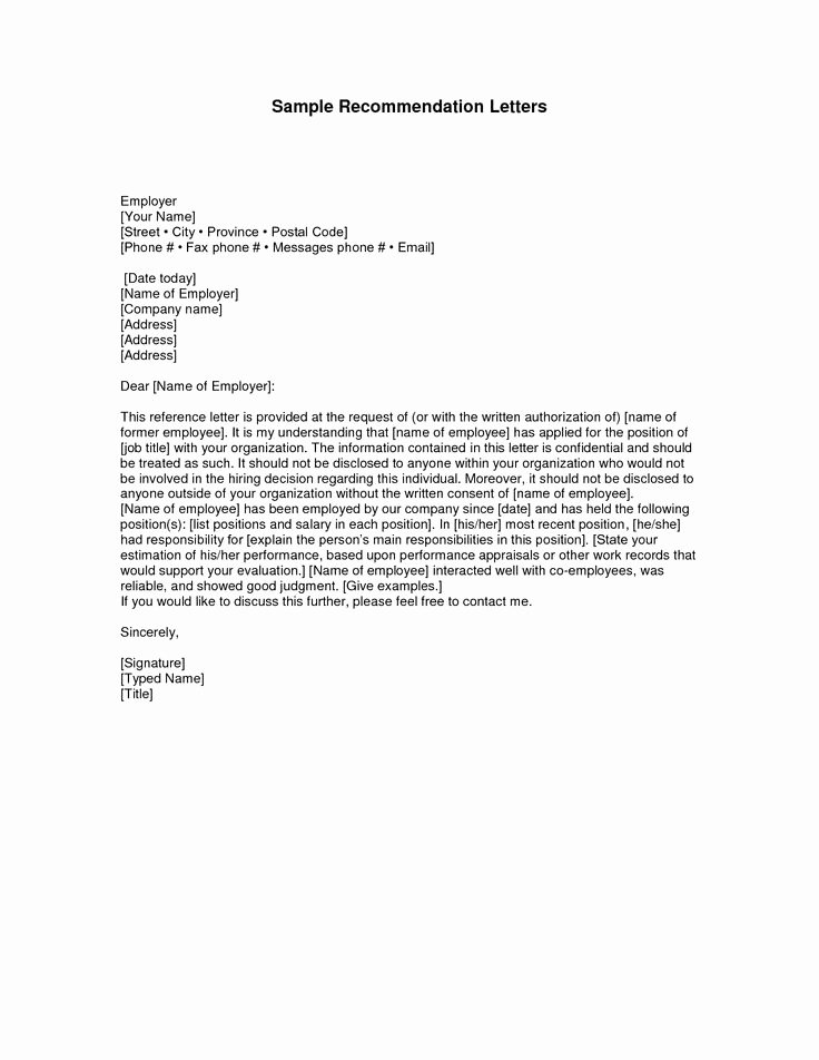 Recommendation Letter Template for Job Awesome [free] Letter Of Re Mendation Examples Samples