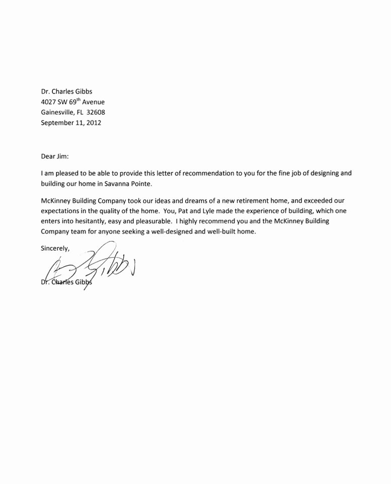Recommendation Letter Template for Job Awesome Mckinney Building Pany