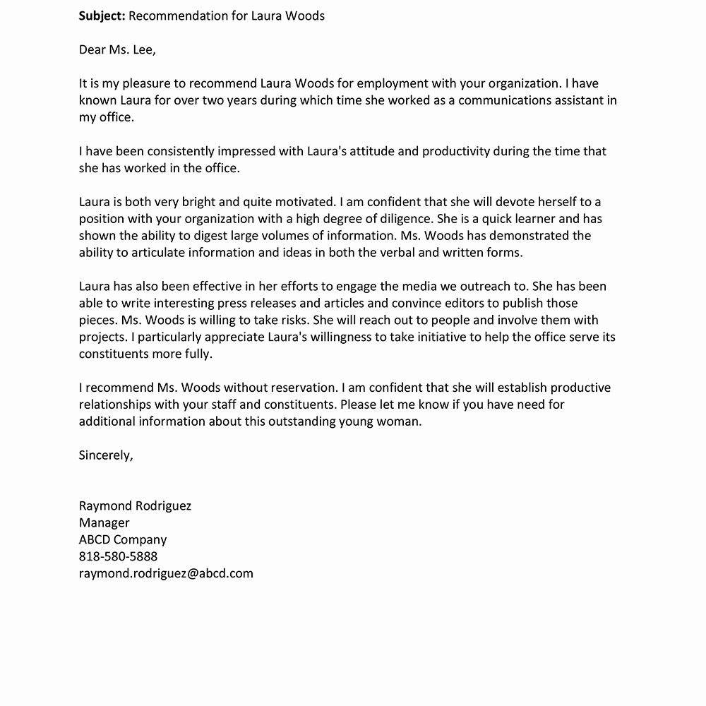 Recommendation Letter Template for Job Unique Examples Of Reference Letters for Employment Image – 9