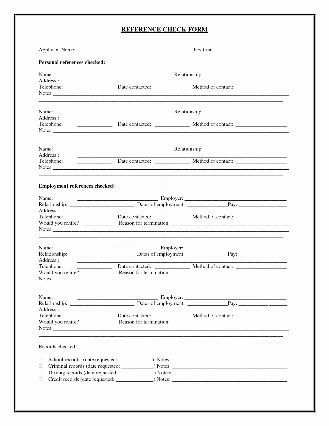 Reference Check form Template Elegant 28 Of Personal Reference form Template