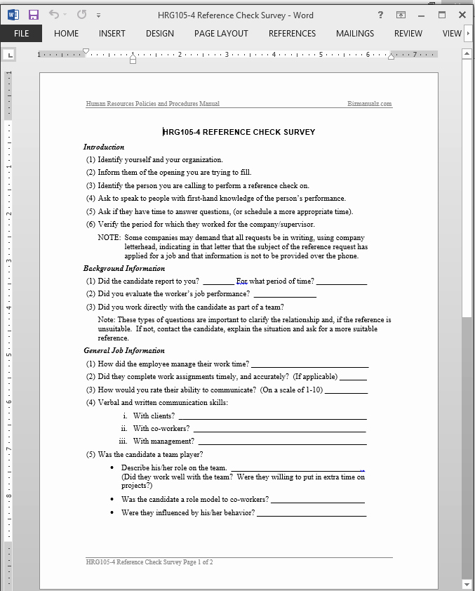 Reference Check form Template Elegant Reference Check Survey Template