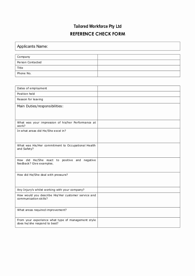 Reference Check form Template Elegant Reference Check Template