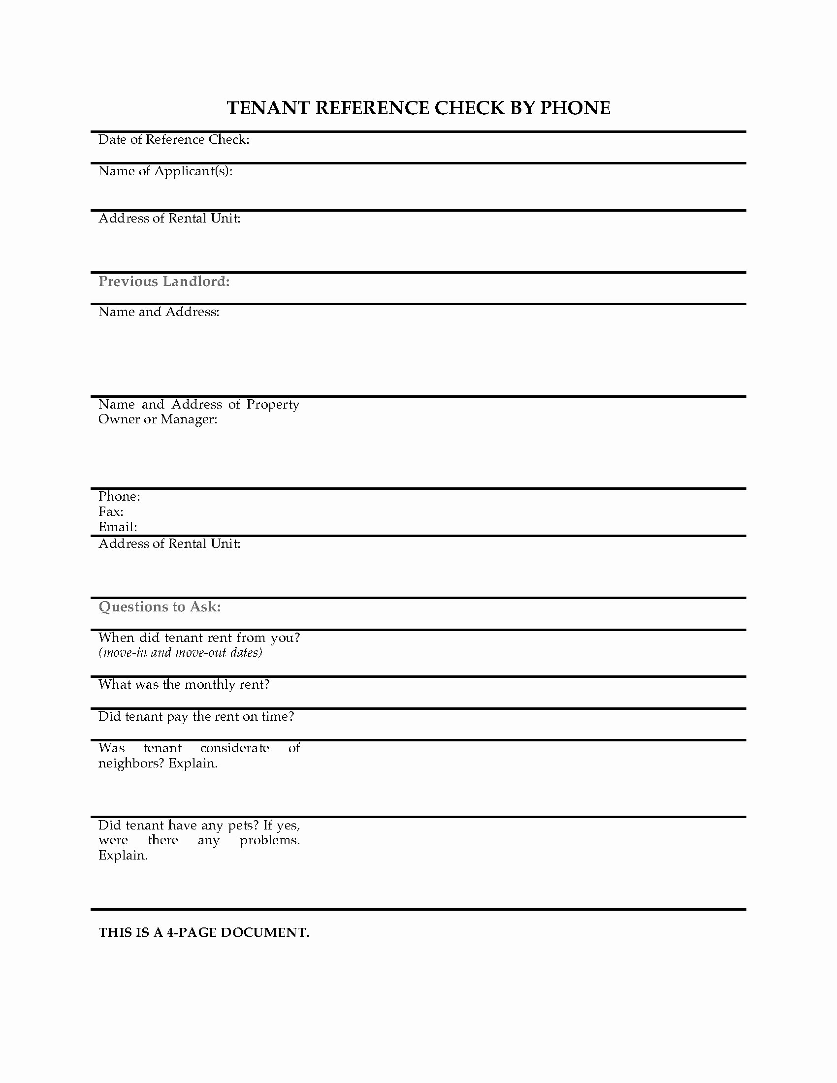 Reference Check form Template Inspirational Tenant Reference Check by Phone