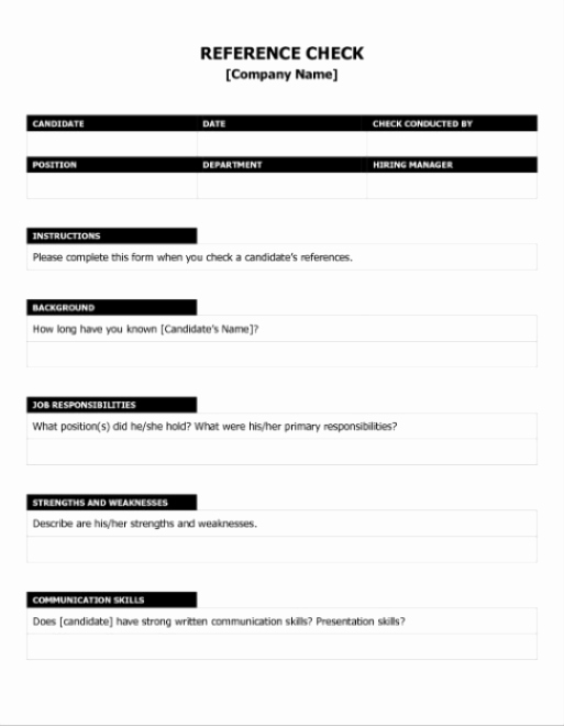 Reference Check form Template Luxury 4 Reference Check Templates
