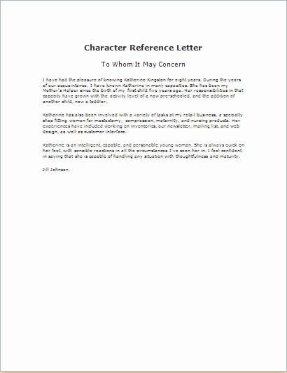 Reference Letter Templates Word Awesome Character Reference Letter Template C