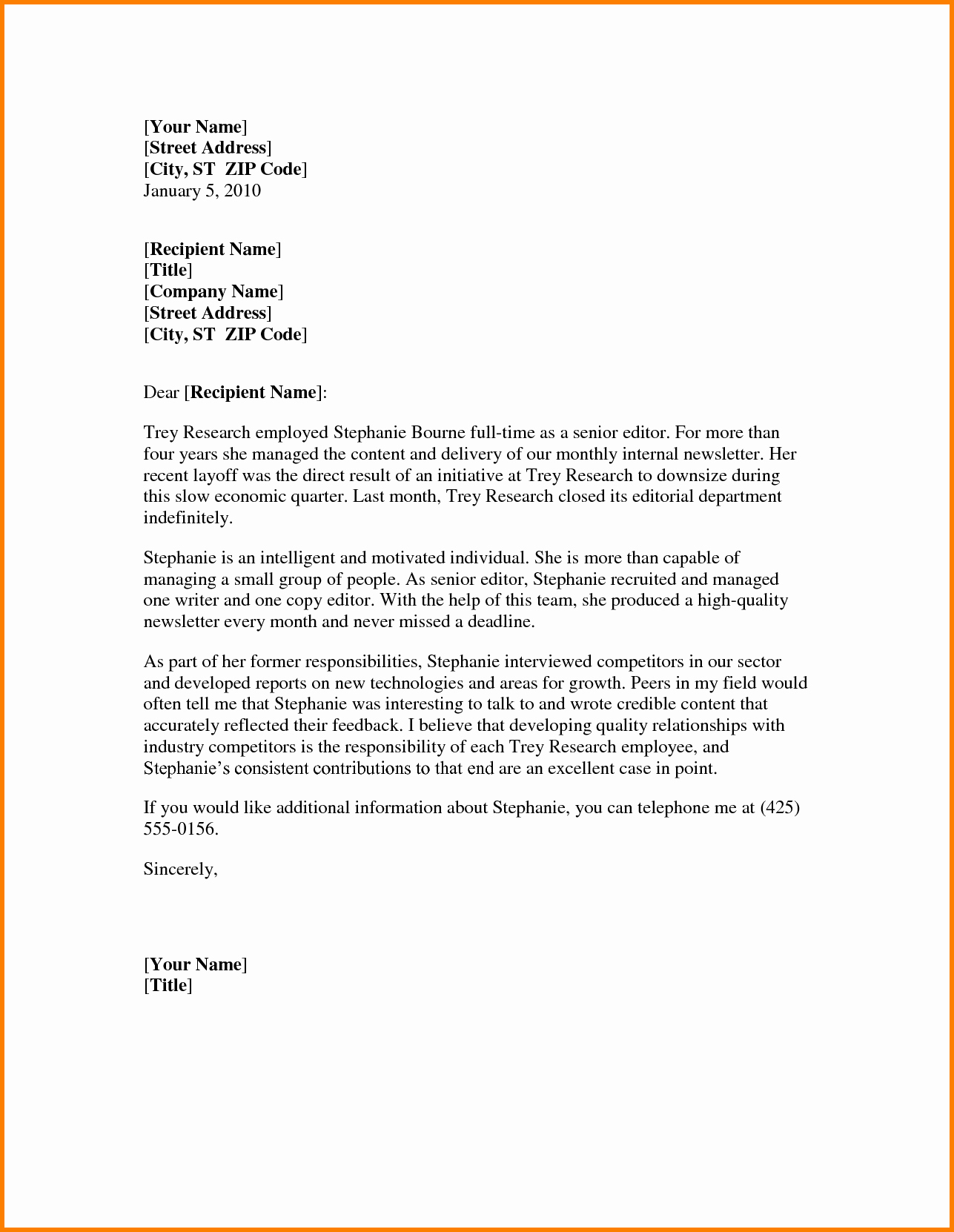 Reference Letter Templates Word Unique Letter Re Mendation Template Word