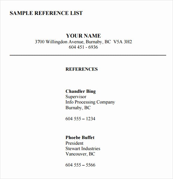 Reference List Template Word Inspirational List References Template
