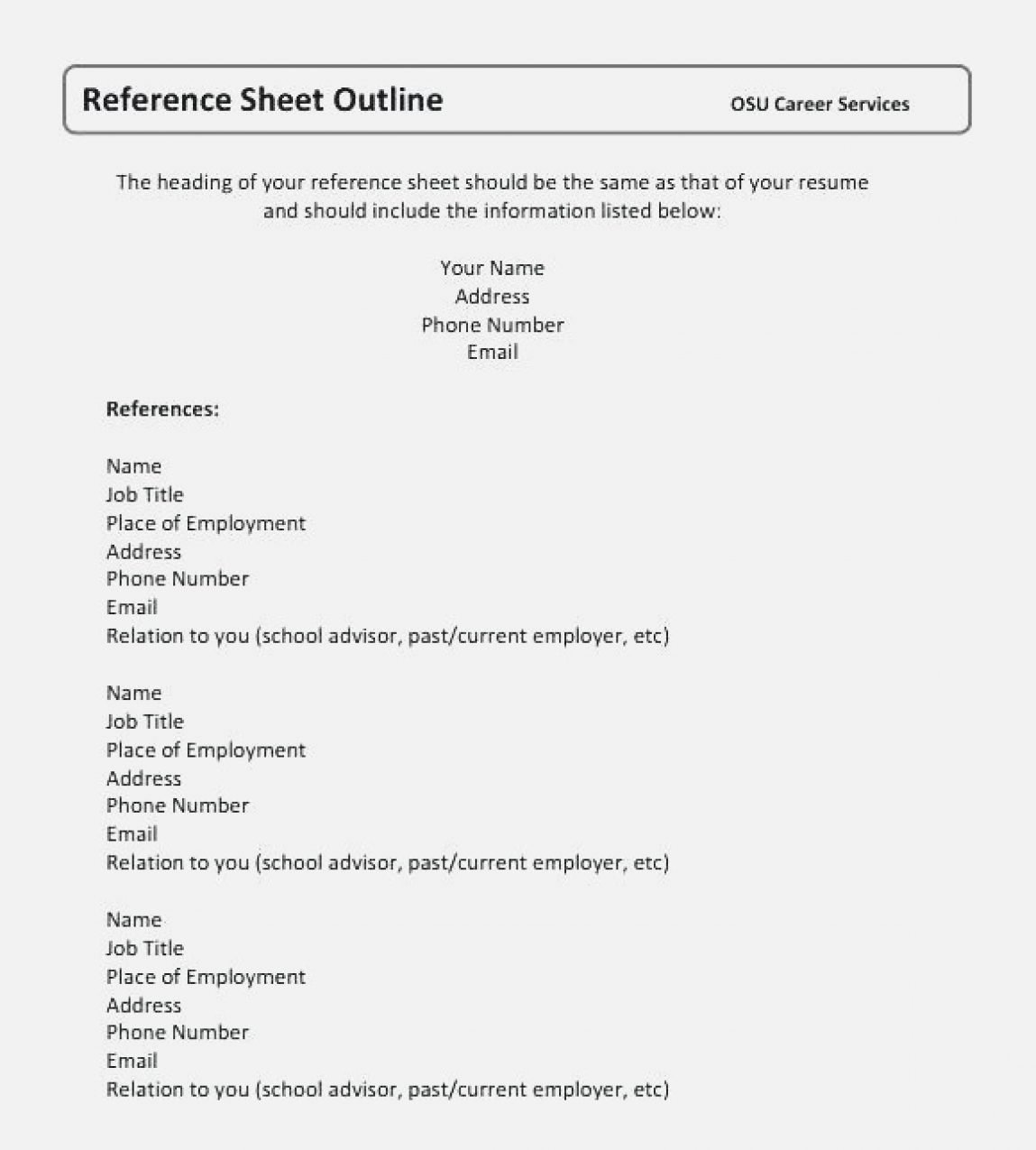 Reference List Template Word Luxury 11 12 References Outline for Resume