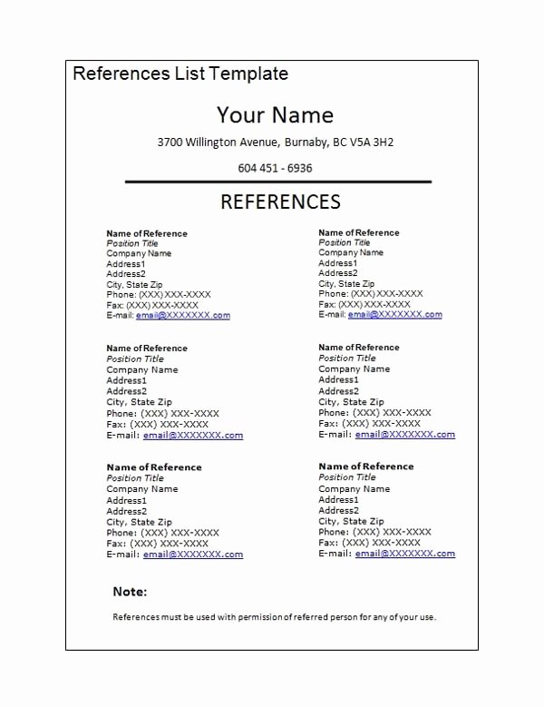 Reference List Template Word Luxury Professional Reference List Template Word