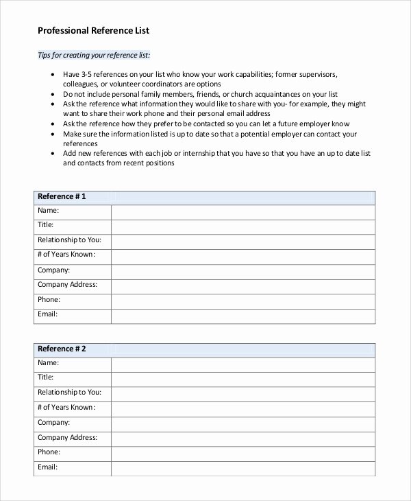 Reference List Template Word Unique Sample Professional Reference 7 Documents In Word Pdf